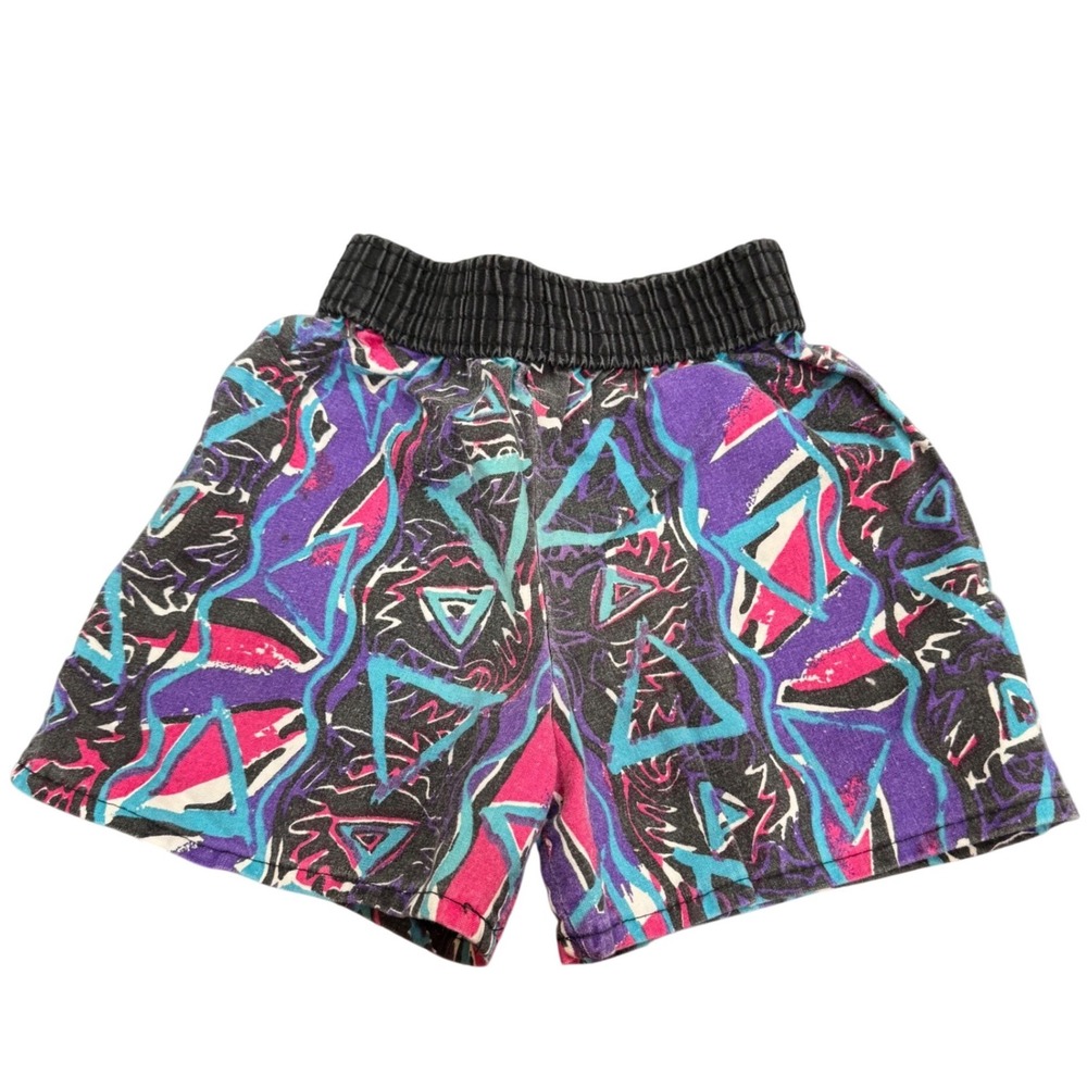 Vintage Trend Basics 90s Baby Shorts 12M Geometric Abstract Purple Teal USA Made